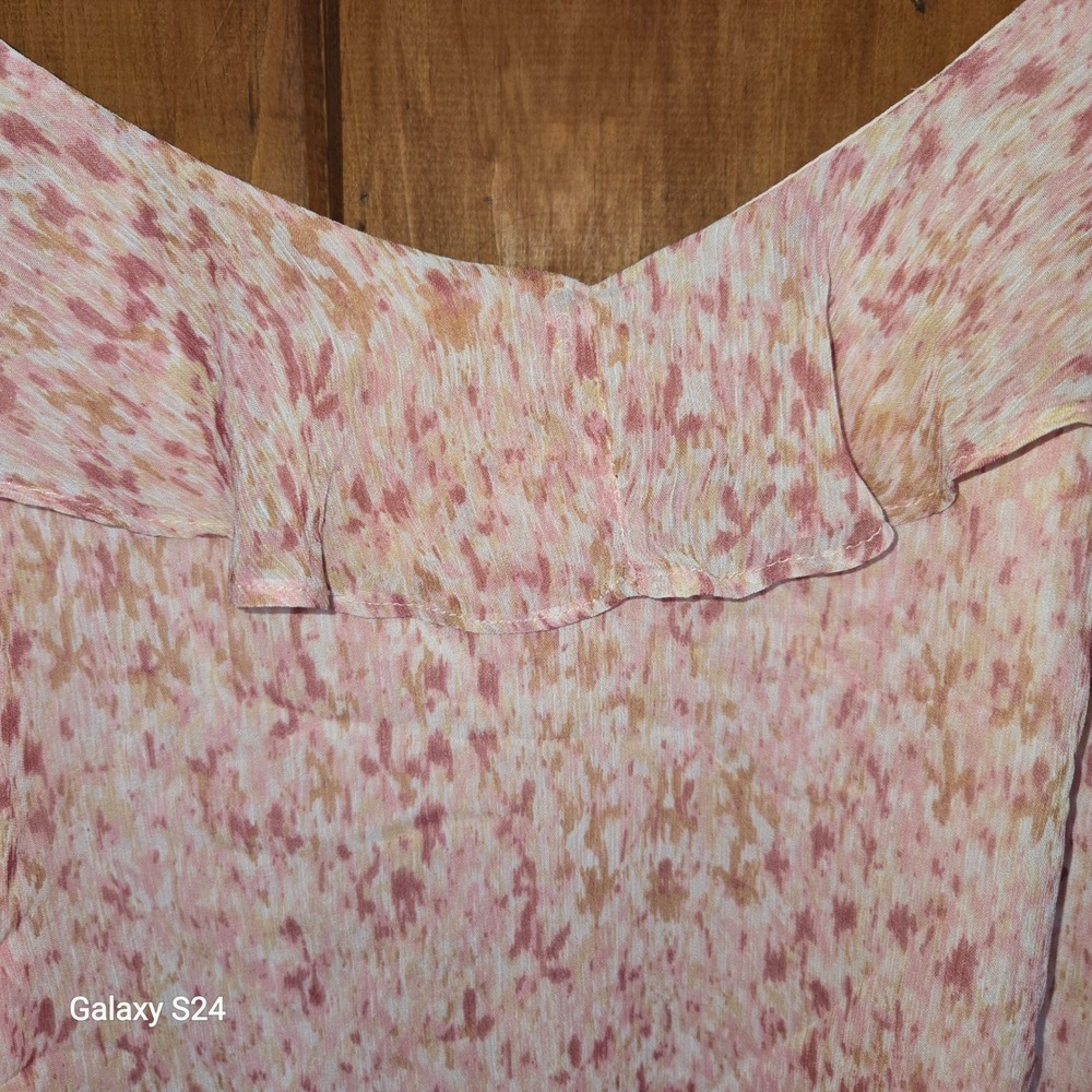 Halogen Womens Pink Abstract Ruffle Neck Sleeveless Blouse Top XS New With Tags